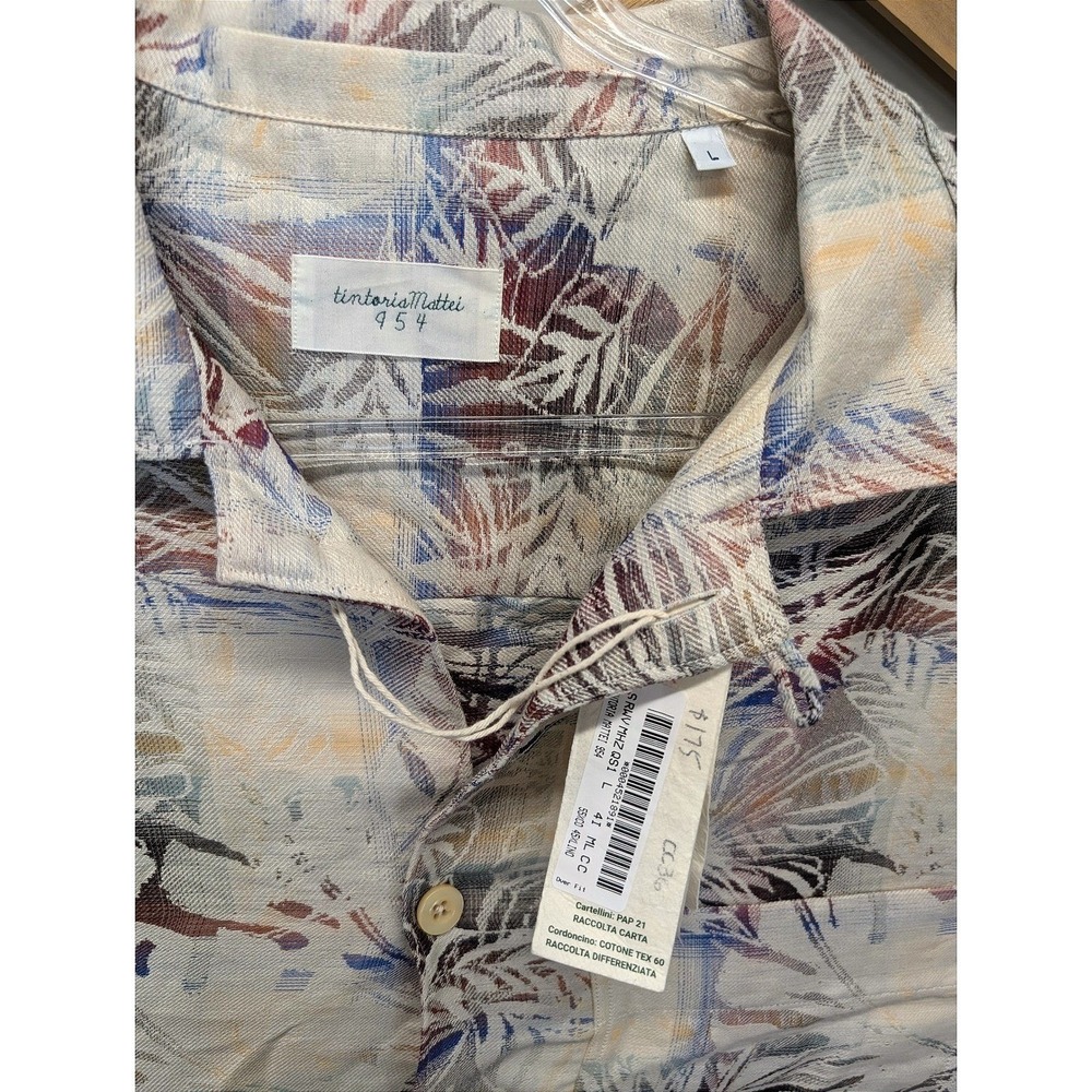 Tintoria Mattei 954 Men's Large Over Fit Linen Blend Tropical Palm Shirt NWT - Picture 7 of 7